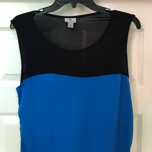 Worthington Color-block Mixed Media Blue/Black Tunic Tank Top Blouse - Picture 3 of 16